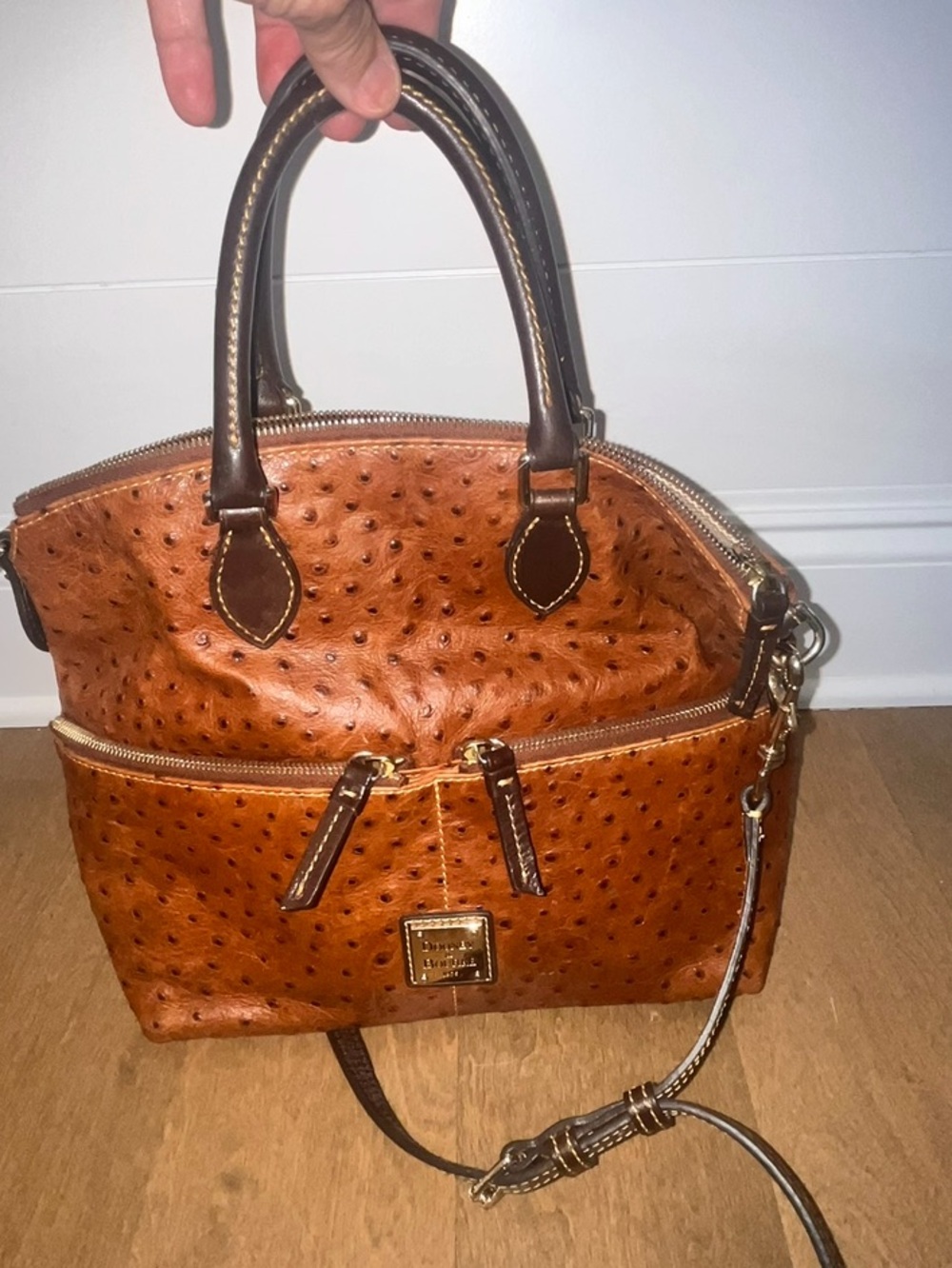 Dooney & Bourke Vintage Chestnut Brown Ostrich Embossed Satchel / Shoulder Bag